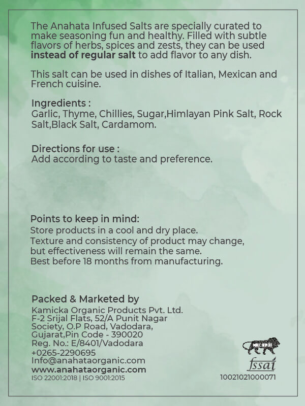 Organic Chilli, Garlic & Thyme Infused Salt – 100gms - Ayurzon