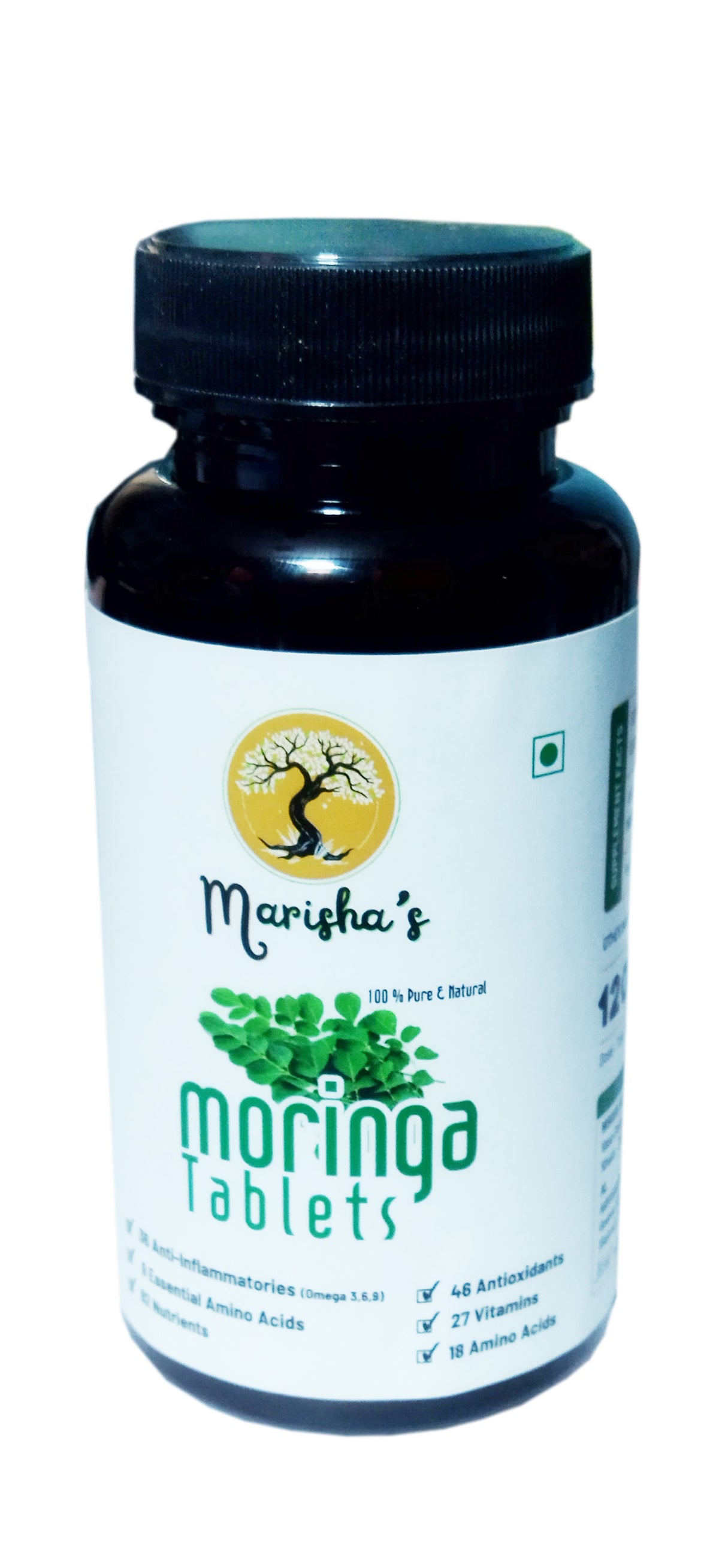 Pure & Natural Moringa Leaf Powder Tablets (500mg) - Ayurzon